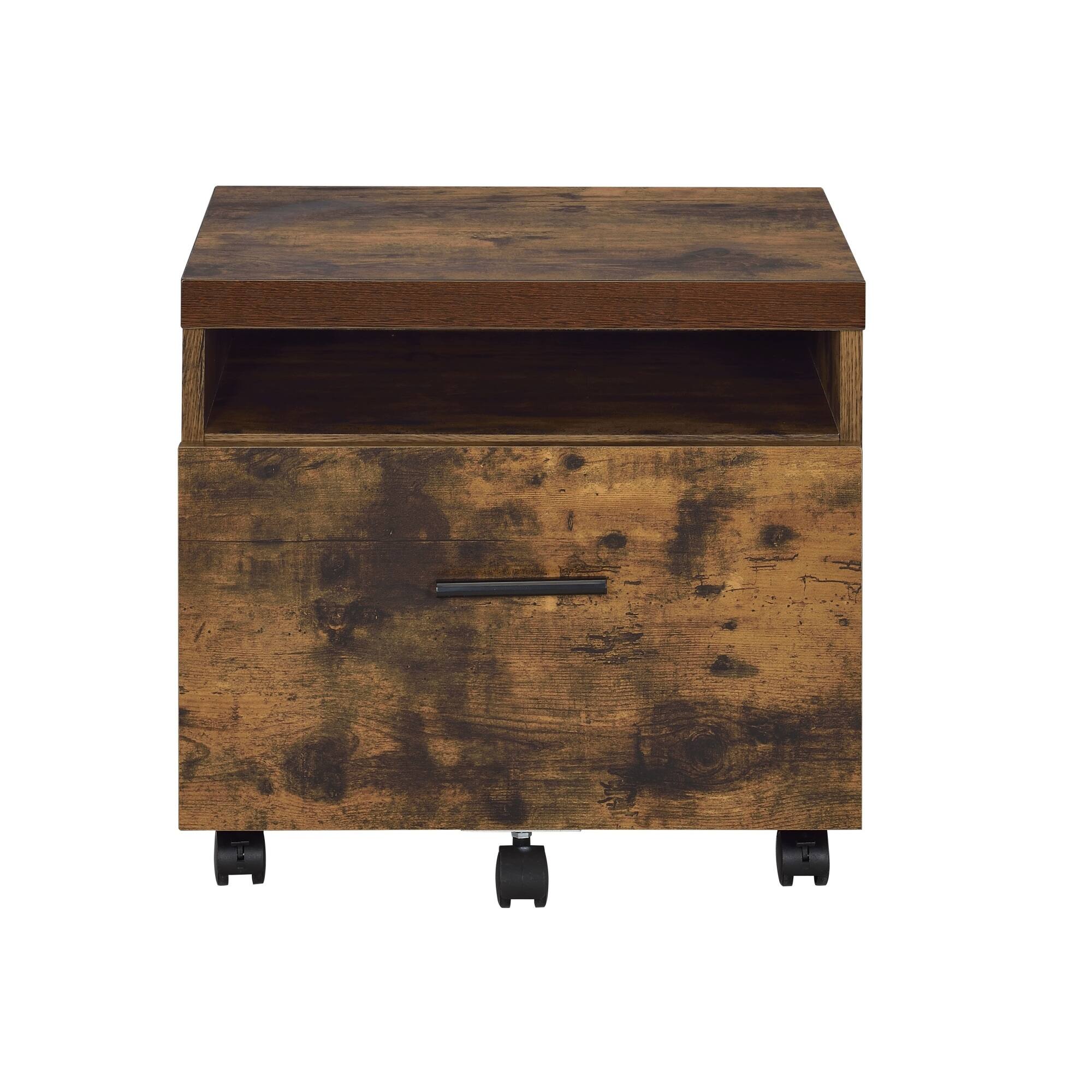 Back. GOODSILO - Weathered Oak and Black Finish File Cabinet with Open Compartment and Drawer for Office Storage - Oak.