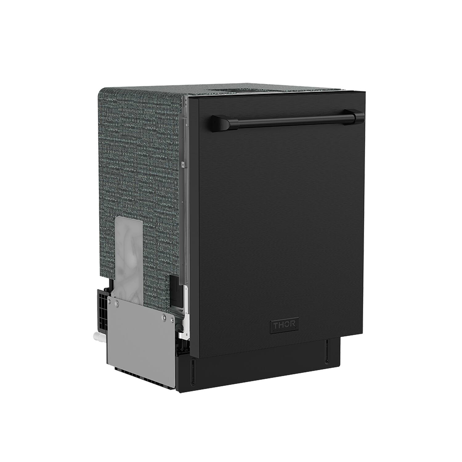 Left. Thor Kitchen - 24" Top Control Built-In Dishwasher Stainless Steel Tub with 3rd Rack, 47 dBA - Matte Black.