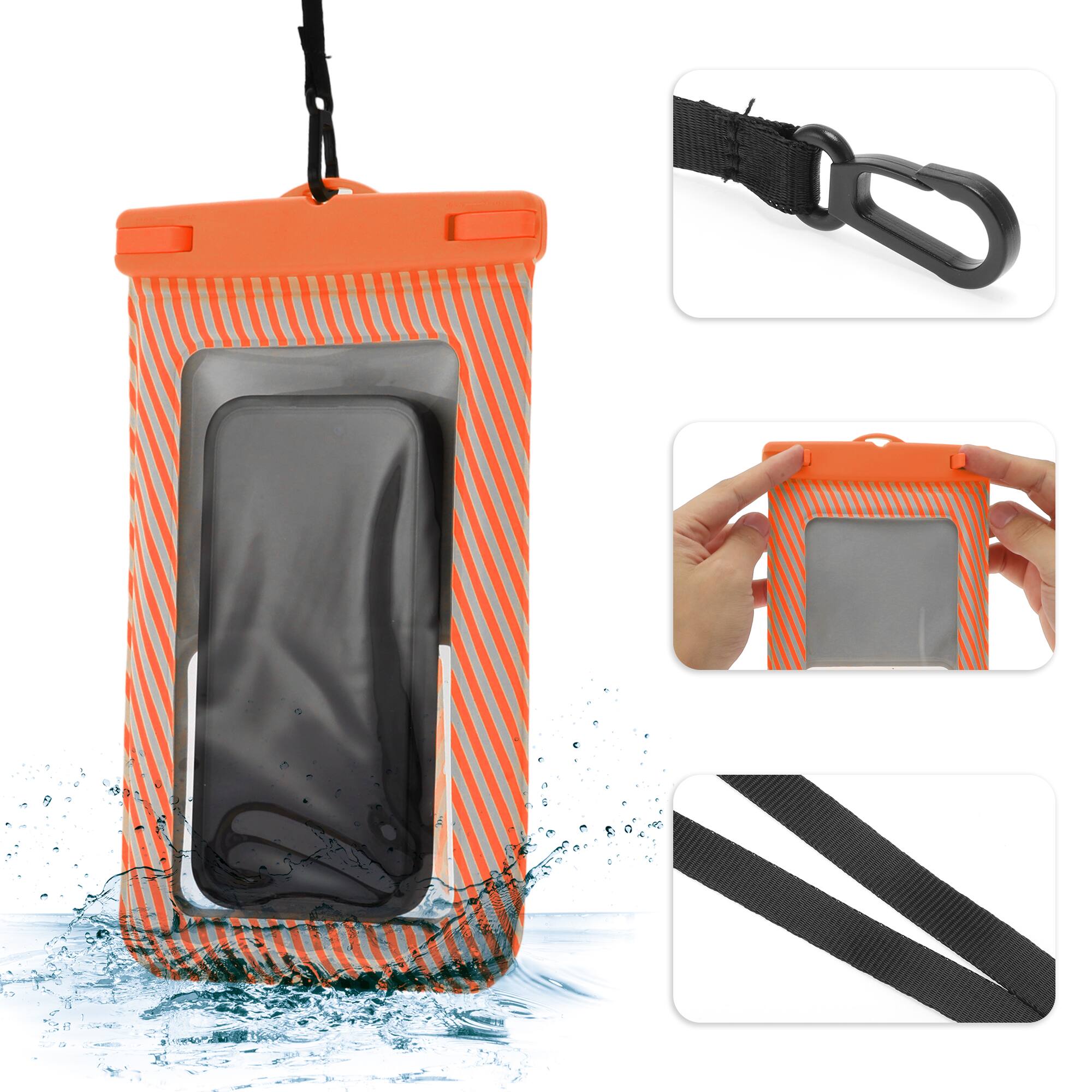Alt View 2. Unique Bargains - 2pcs Full Stripe Mobile Waterproof Bag Universal Waterproof Case Compatible for Phone 5.51"x9.06" - Orange.