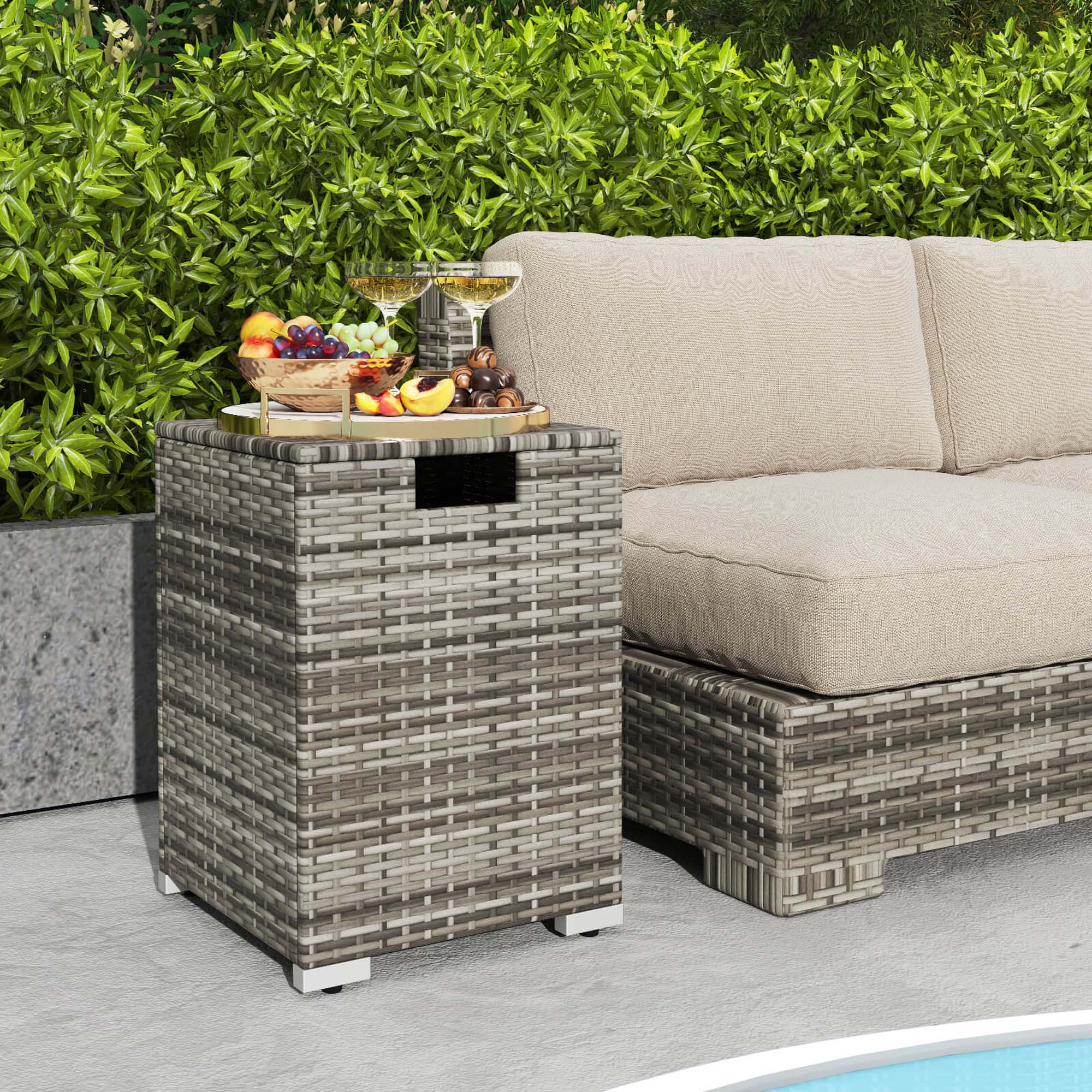 Alt View 1. Costway - Costway 16" Rattan Propane Tank Cover Hideaway Side Table 20 lbs Propane Gas Holder Gray - Gray.
