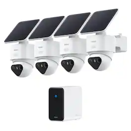 AOSU - TrueColor 4K 8.3MP SolarCam T2 Ultra, 4-Camera System, Solar Panels, Cortex Hub, 355° PTZ, Auto Patrol, AI, 2-Way Talk - White