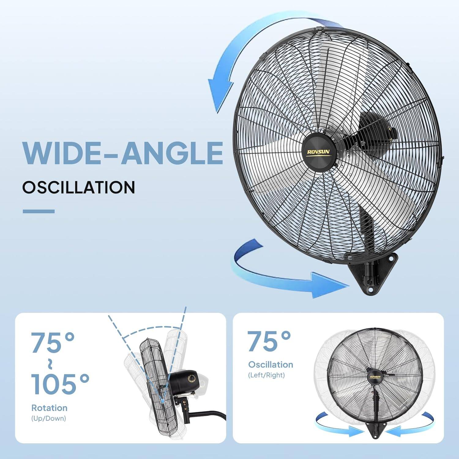 WIDE-ANGLE OSCILLATION  
ROVSUN  
75°  
105°  
Rotation (Up/Down)  
75°  
Oscillation (Left/Right)