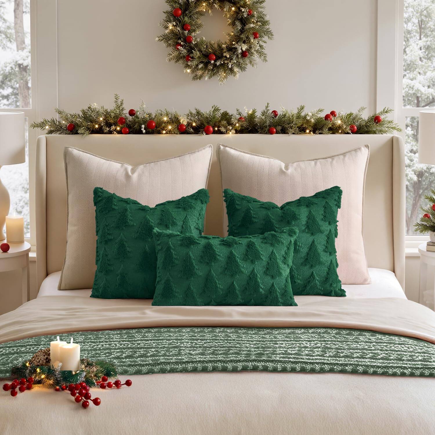 Alt View 3. Stylel Star - MIULEE Christmas Throw Pillow Covers Dark Green Christmas Decorations Set of 2 Xmas Tree 18x18 Pillow Covers Soft Plu... - Pure White.