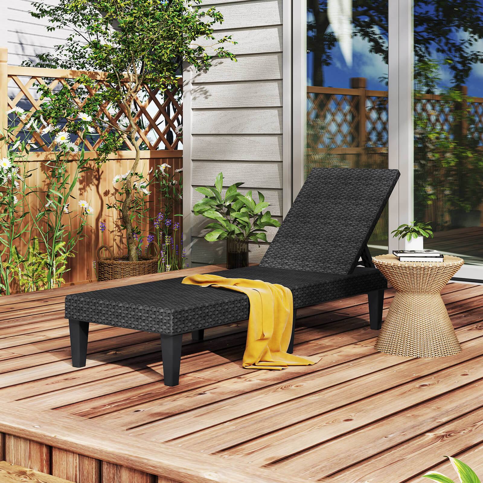Alt View 4. Costway - Costway 2 PCS Outdoor Chaise Lounger Chair 3-Position Reclining Chair with Waterproof Rattan - Black.