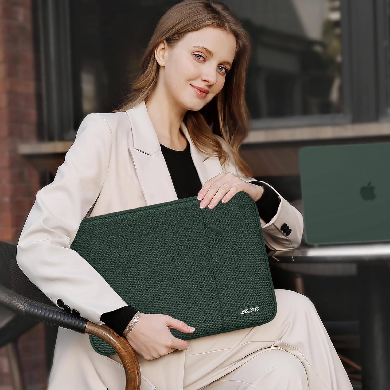 Alt View 2. mosiso - 11.6-12.3 Inch Laptop Sleeve with Pocket, Polyester Vertical Case for MacBook Air 11.6 Acer HP Dell Lenovo Samsung - Midnight Green.