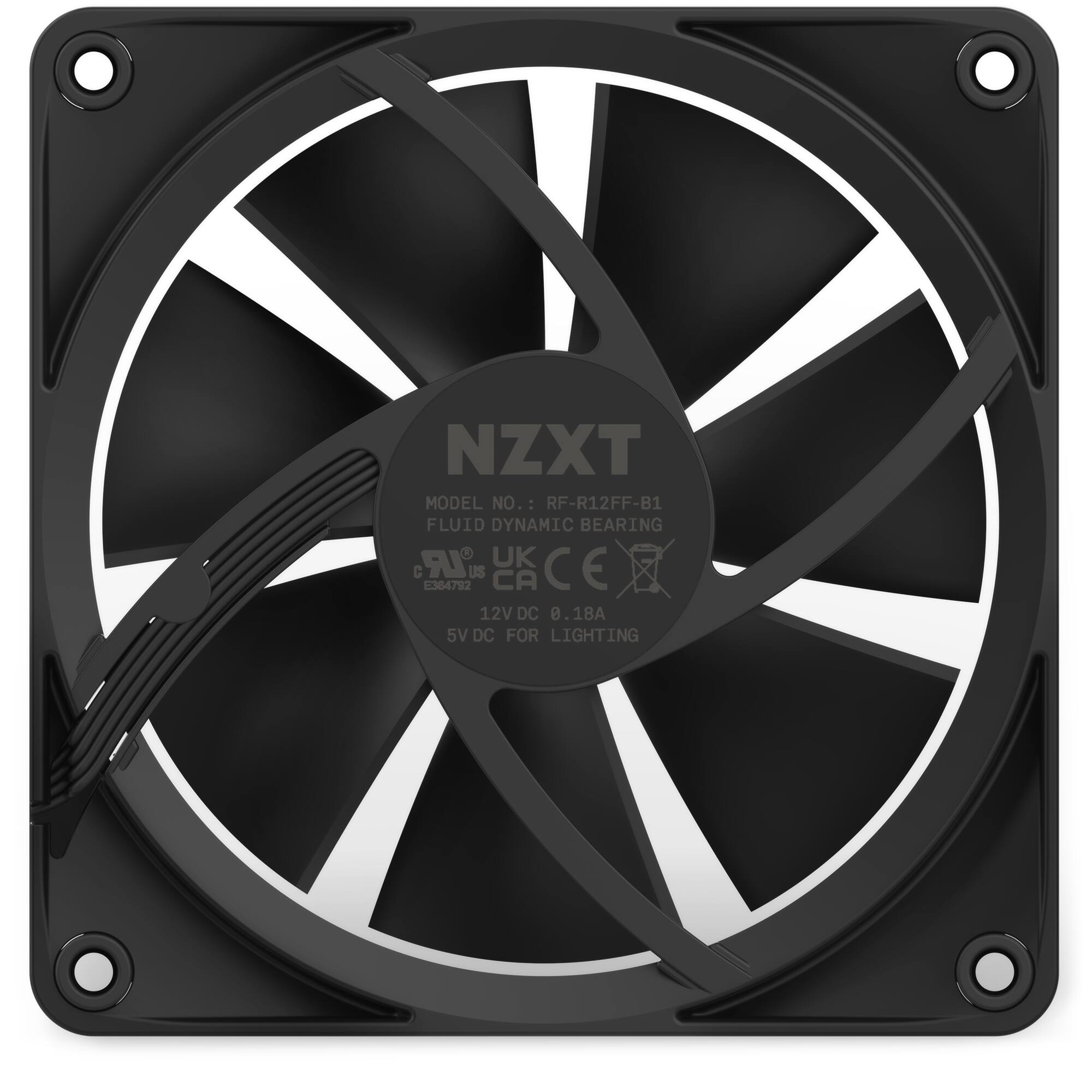 Nzxt f120 rgb 120mm computer case fan with fluid dynamic bearings black