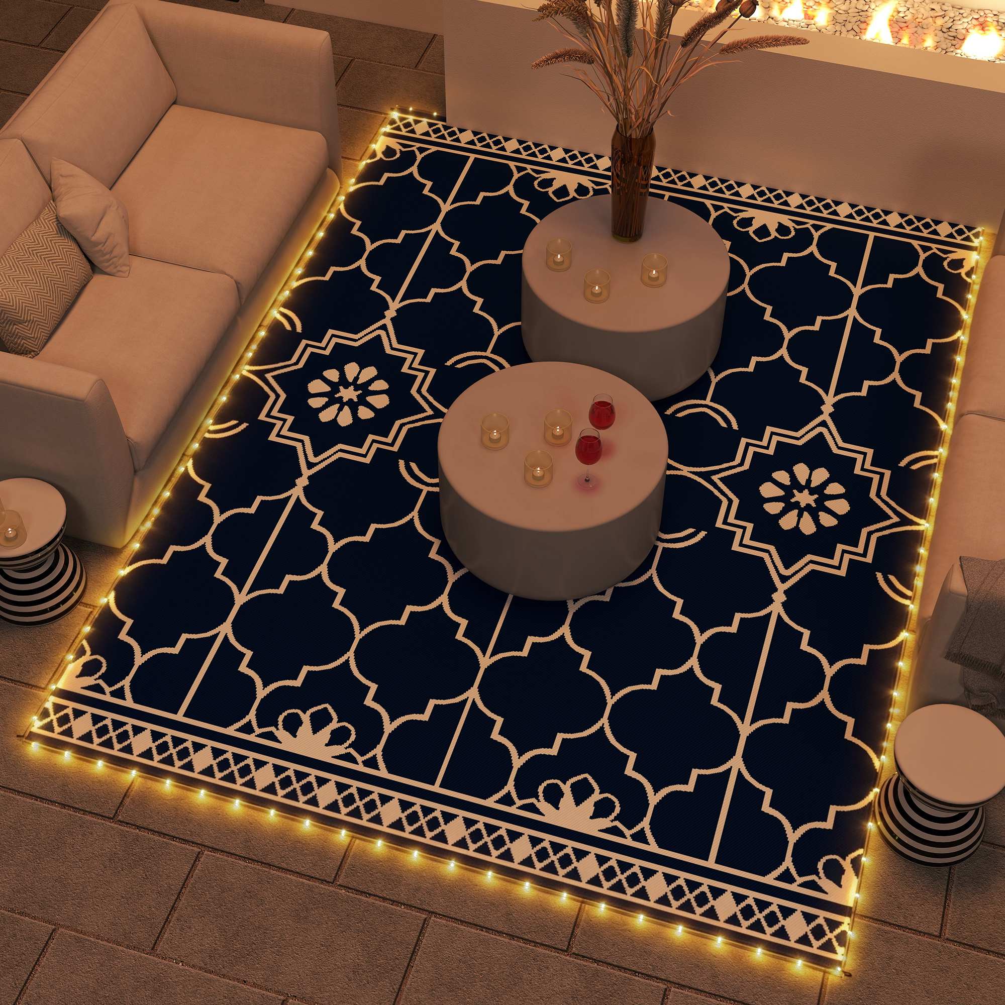 Alt View 1. Outsunny - Outdoor Rug Carpet with LED Lights - Blue.