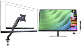 HP - E27 G5 27" FHD IPS Monitor, Anti-Glare, HDMI (6N4E2AA#ABA) w/DKZ Hub & ErgoFlexy Single Mount Arm - Black/Silver