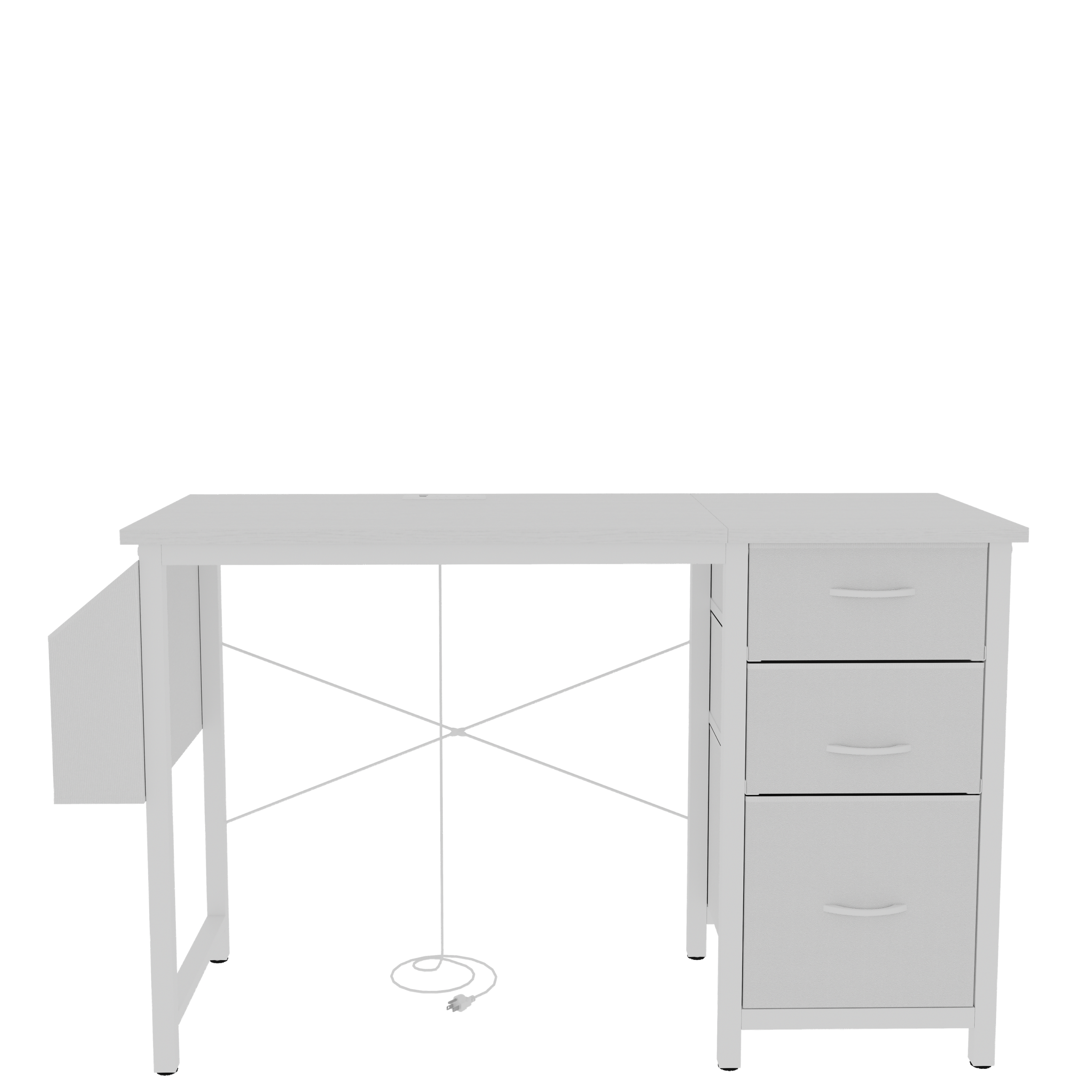 Alt View 2. Tiramisubest - 47" Office Desk with Power Outlet,3 Drawers,Side Pocket,Computer Desk for Home Office,Frame stability Reversible,White - White.