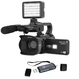 Bundle - Minolta - MN4KPRO 64MP 4K Ultra HD Autofocus Pro Camcorder Kit, with USB 3.0 Type-A and Type-C OTG Card Reader