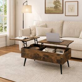 WELLFOR - 47" Lift Top Coffee Table with 2 Hidden Compartments, Center Table Cocktail Tea Table for Living Room - Brown