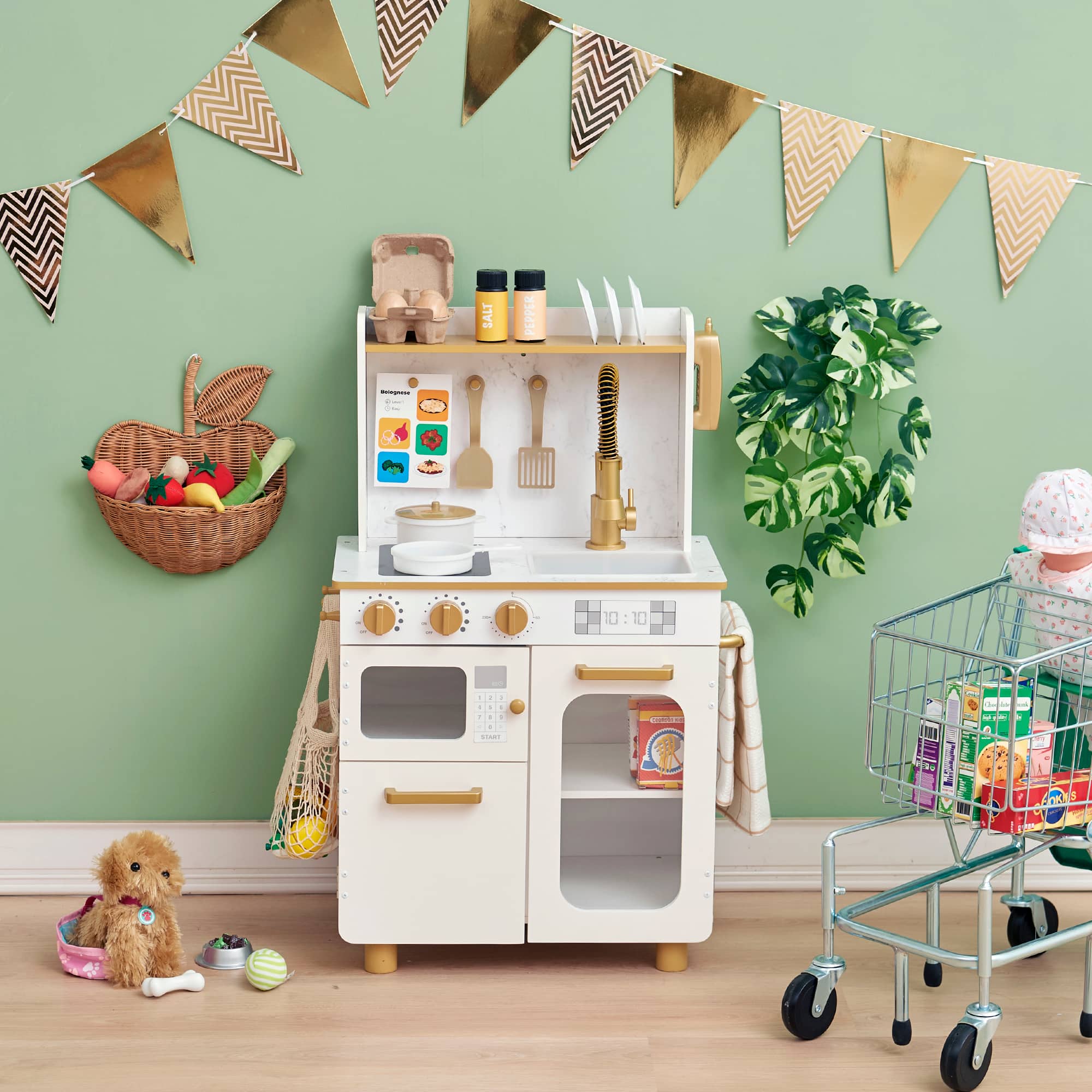 Teamson Kids - Little Chef Memphis Play Kitchen + Accessories, White/Gold