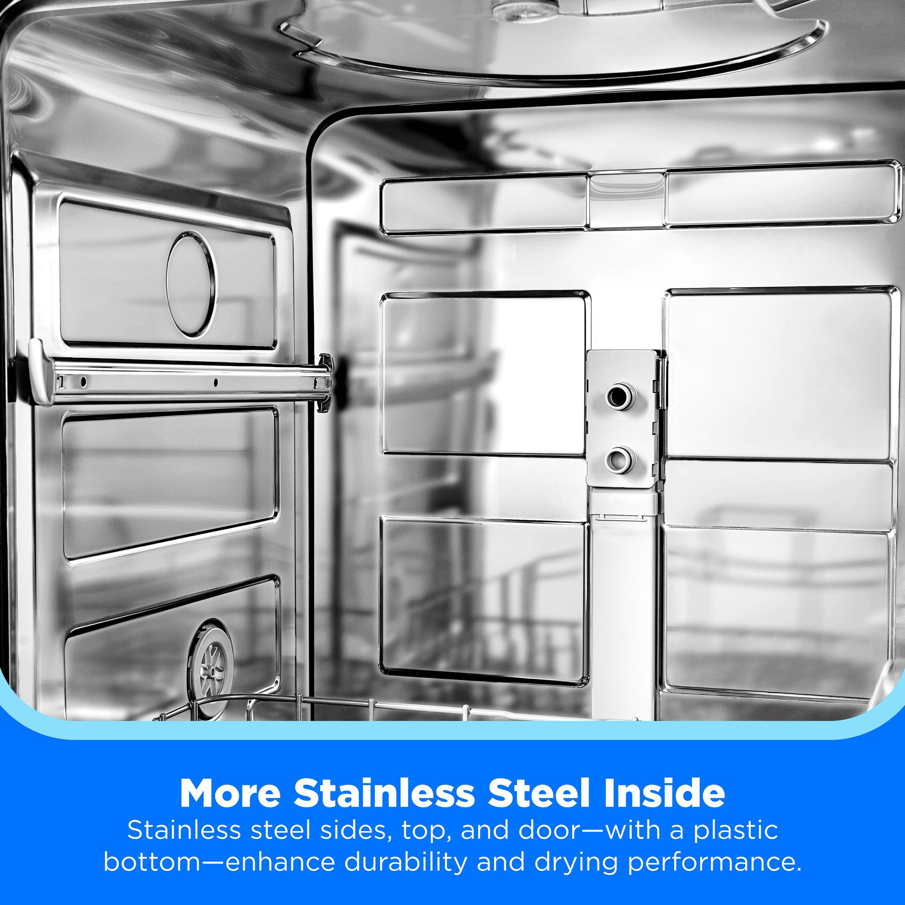 More Stainless Steel Inside  
Stainless steel sides, top, and door—with a plastic bottom—enhance durability and drying performance.