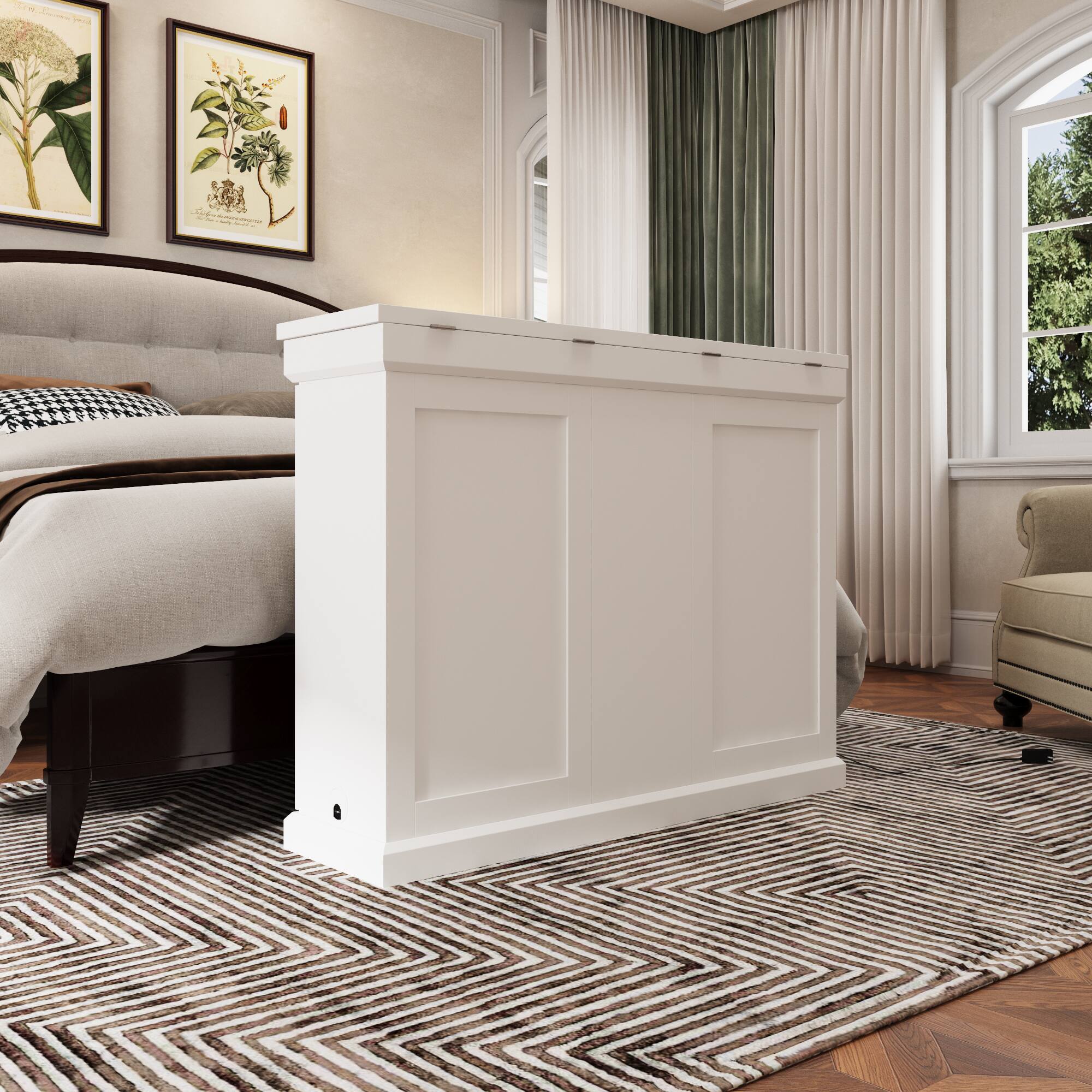 Back. Famapy - Smart Lift TV Console for Up to 50 Inch TV, Remote Control Media Cabinet with Hidden Storage Entertainment Center - White.