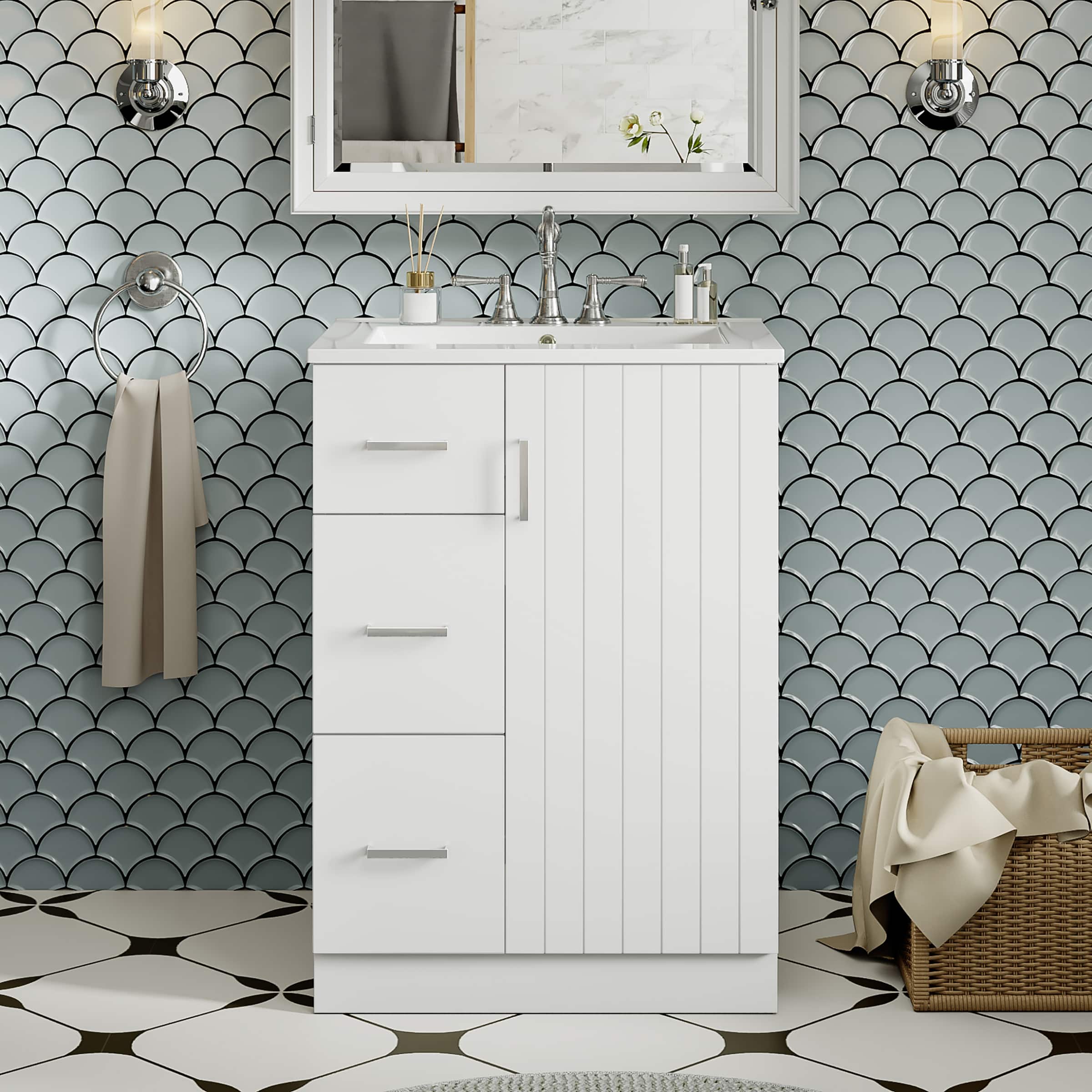 Tiramisubest - 24" Bathroom Vanity with Sink, Small 2 Drawers and Soft-Closing Door, Under-mount Sink Bathroom Cabinet with Drawers - White