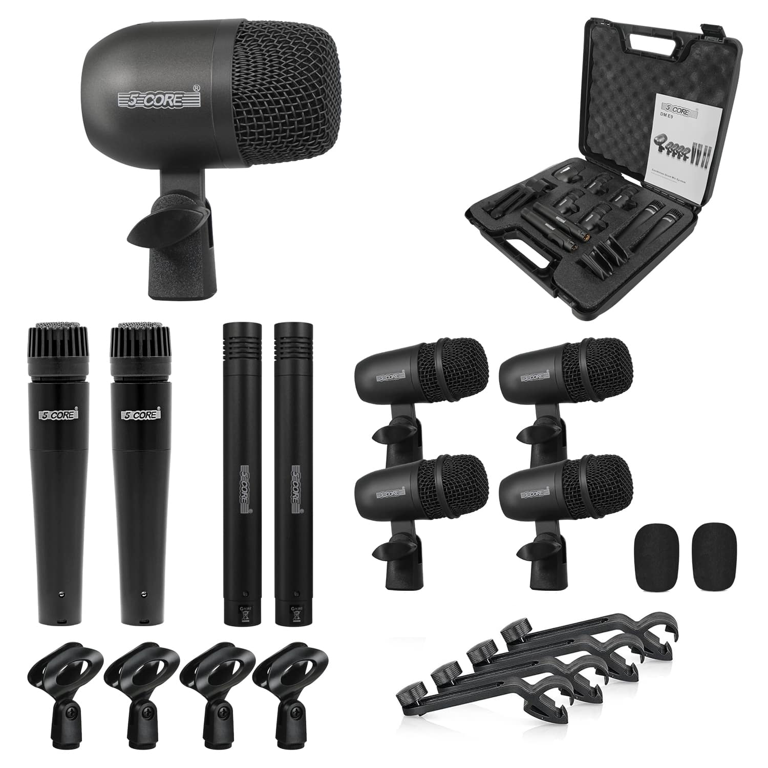 5 CORE - Drum Microphone Kit 9Pc All Metal Drummer Mics Tom/Snare & Cymbals Wired Instrument Drums Set - Black price history on PriceWatchPro