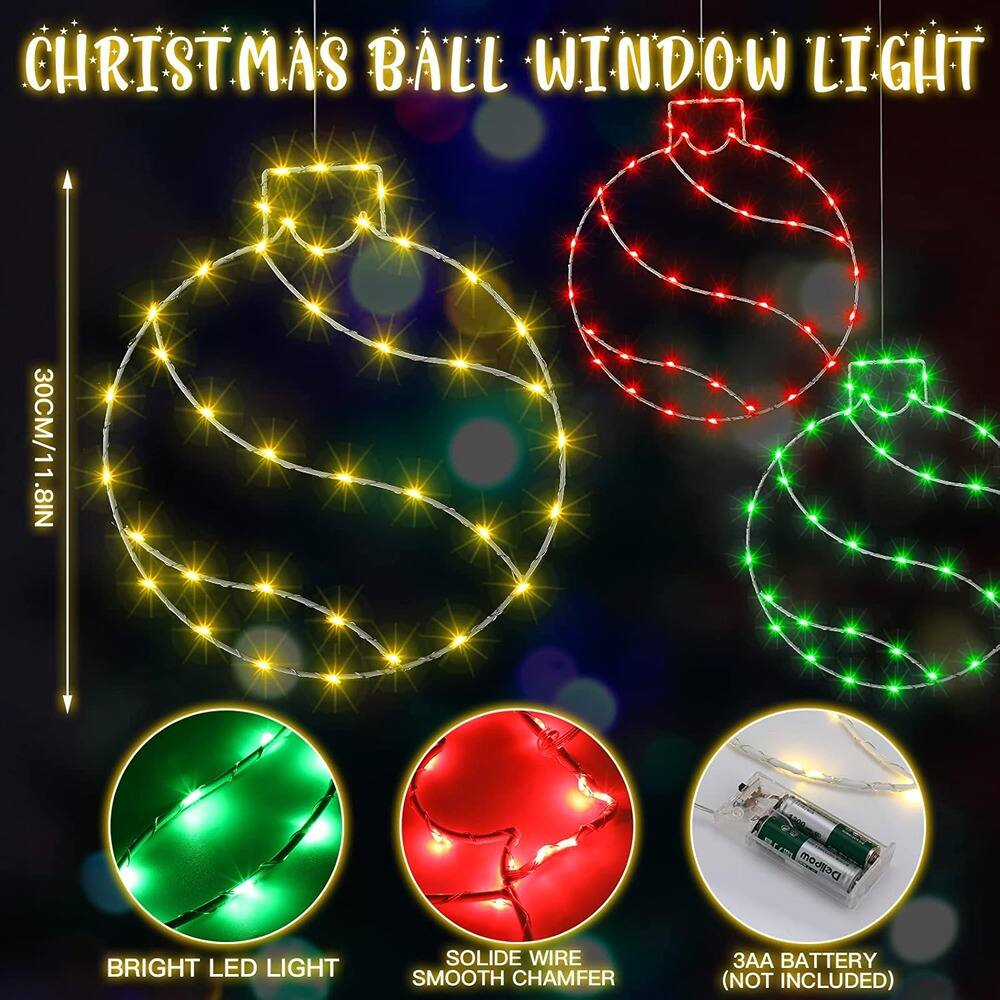 CHRISTMAS BALL WINDOW LIGHT  
30CM/11.8IN  
BRIGHT LED LIGHT  
SOLID WIRE SMOOTH CHAMFER  
3AA BATTERY (NOT INCLUDED)