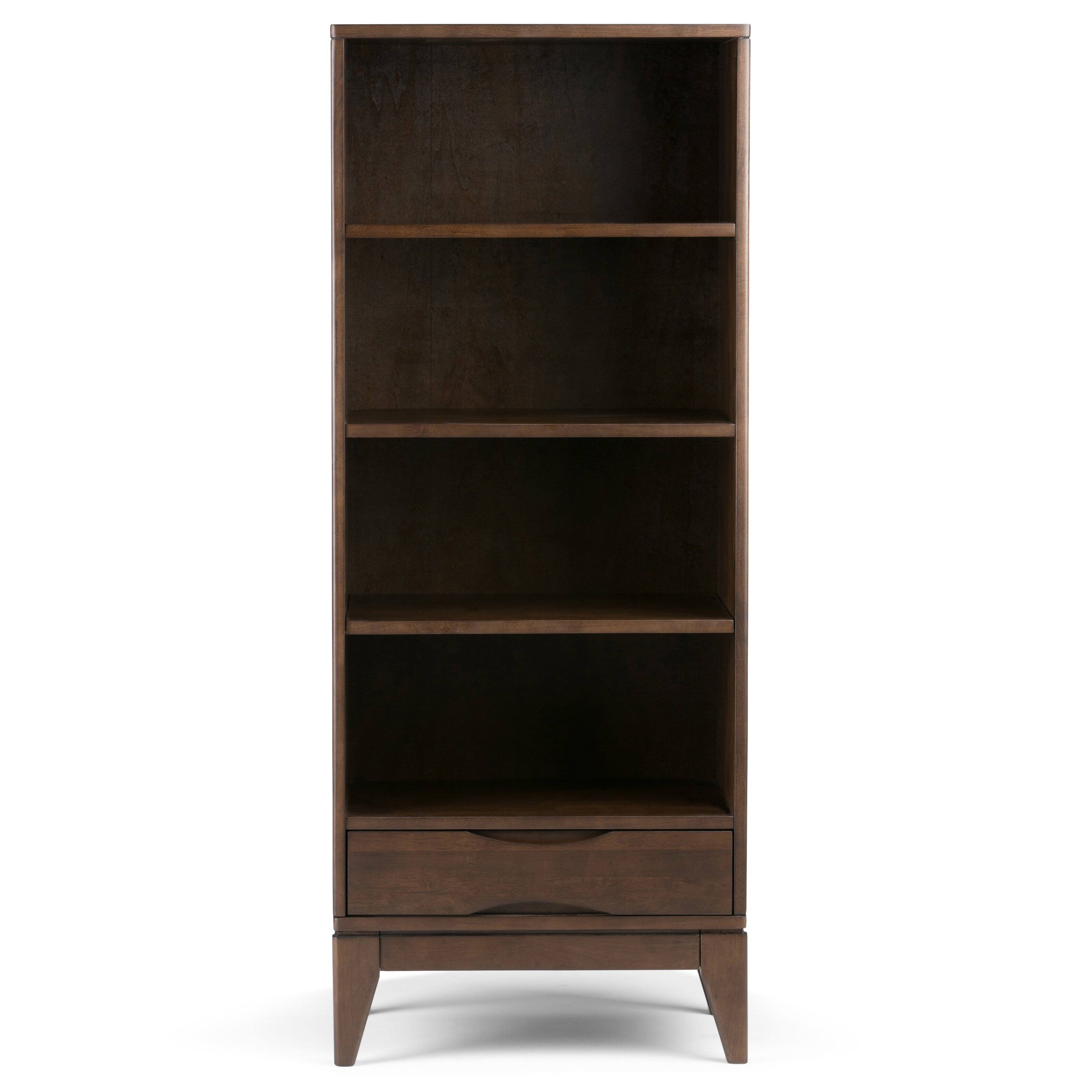 Left. Simpli Home - Harper 24 inch 4 Shelf Bookcase (Set of 2) - Walnut Brown.
