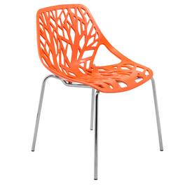 LeisureMod - Asbury Stackable Modern Dining Chair with Cut Out Design and Chrome Legs Side Chair for Home Living Room - Orange