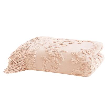 Front. Gracie Mills - Gracie Mills Butler Bohemian Cotton Tufted Chenille Throw with Fringe Tassel 50" x 60" - Blush.