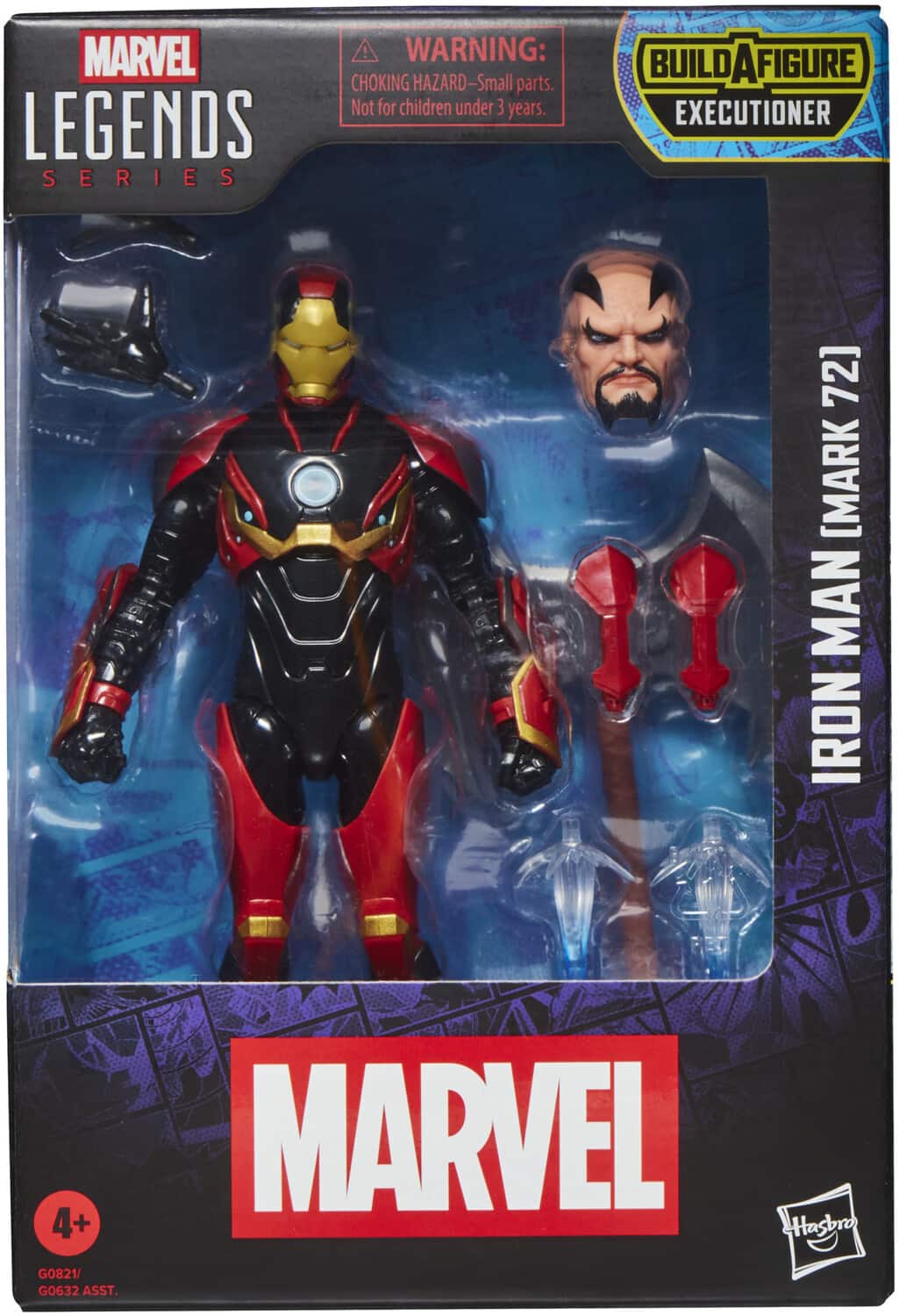 MARVEL LEGENDS SERIES  
WARNING: CHOKING HAZARD—Small parts. Not for children under 3 years.  
BUILD A FIGURE EXECUTIONER  
IRON MAN MARK 72  
4+  
G0821/ G0632 ASST.