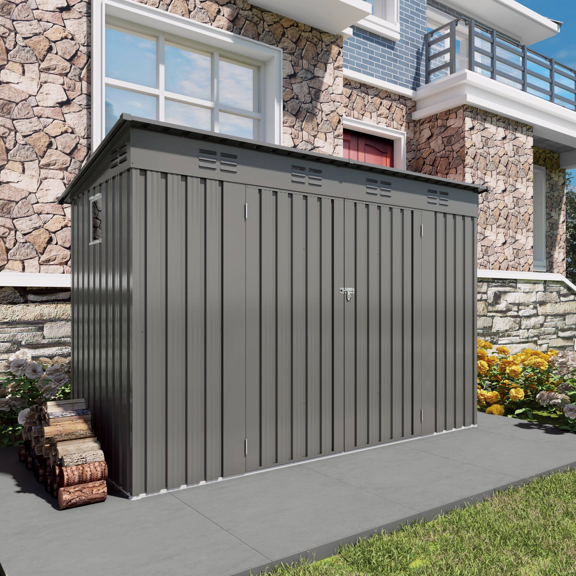 Alt View 10. Loheer - Loheer 4x9 Metal Storage Shed with Sloping Roof and Swing Doors Gray.