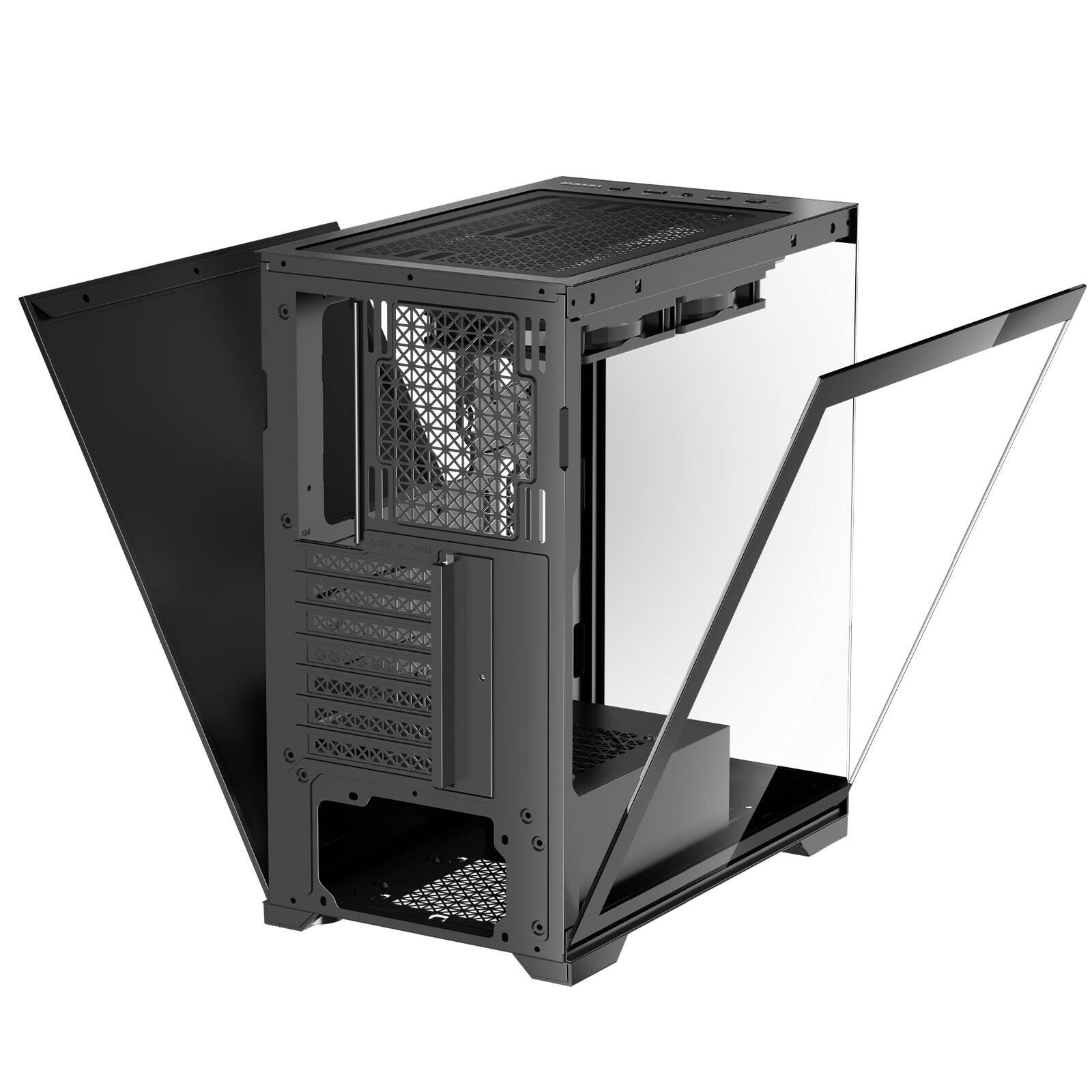 Alt View 9. Glintex - PC Gaming Case Mid-Tower Computer Case Airflow Tempered Glass 2x120mm Fans Dust Filter ATX M-ATX ITX 360mm GPU - GTEX093664.
