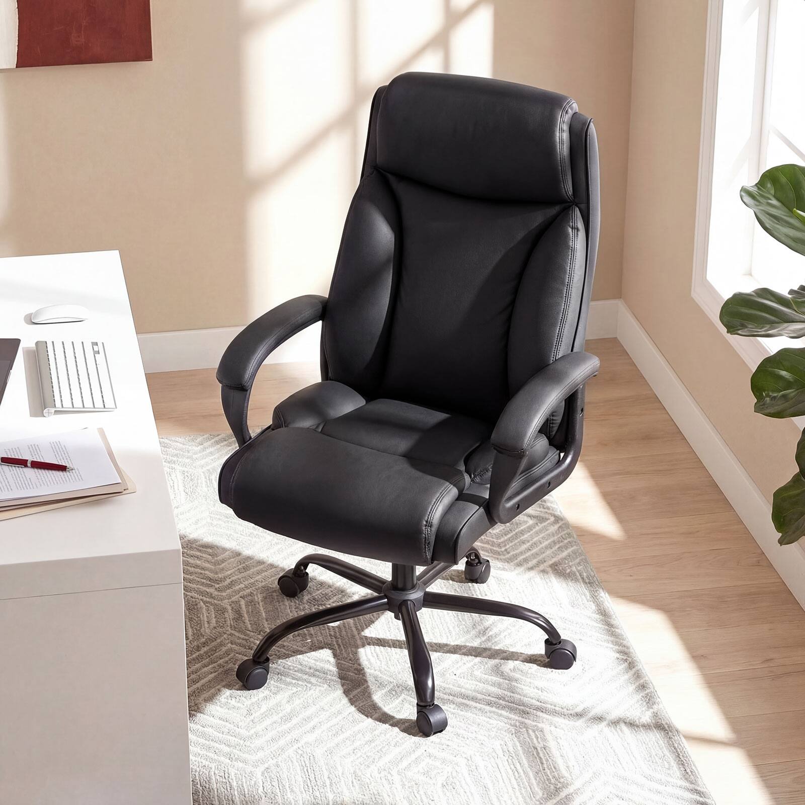 Alt View 3. Costway - Big & Tall Leather Office Chair with Adjustable High Back - Black.