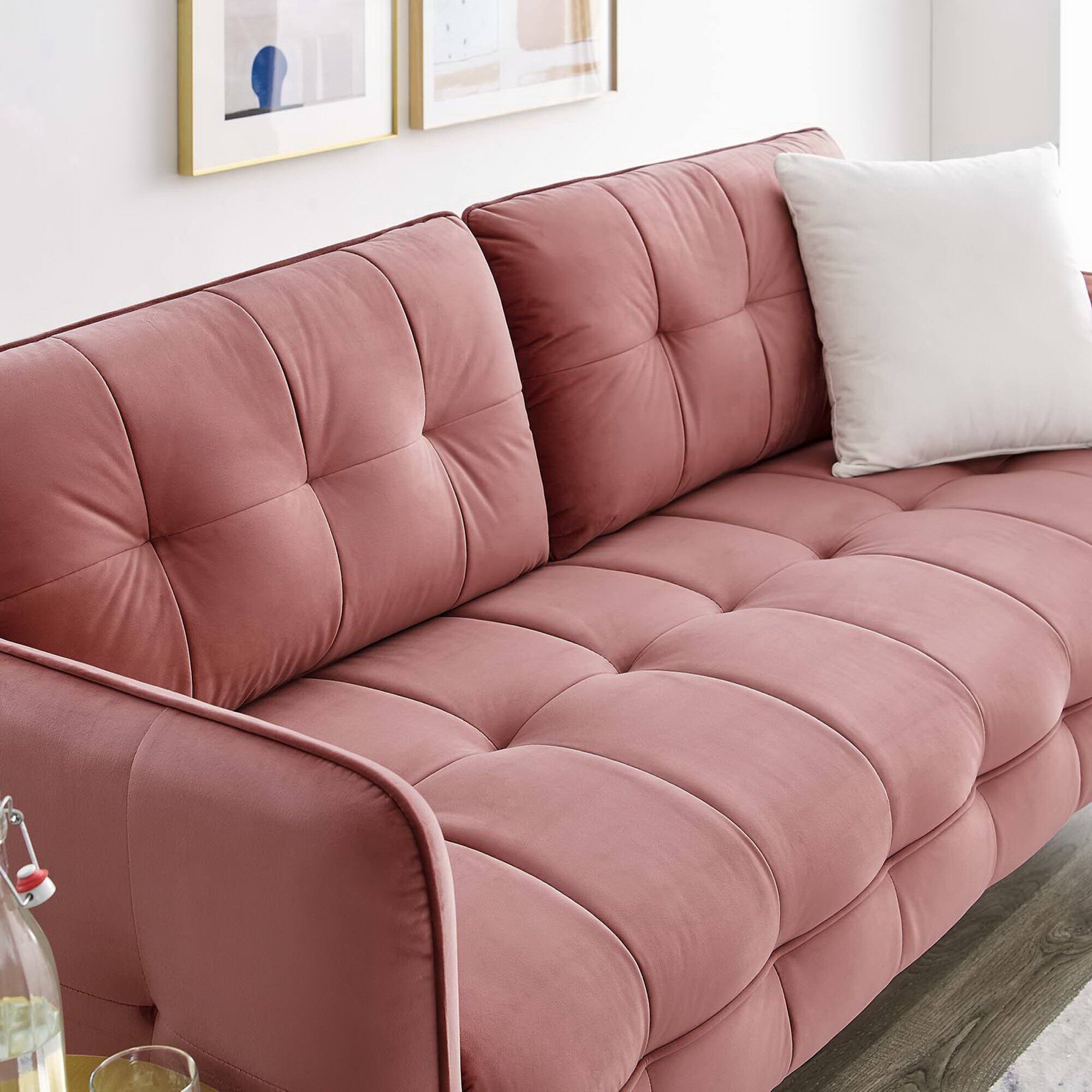 Back. Modway - Cameron Tufted Performance Velvet Sofa by Modway - Dusty Rose.
