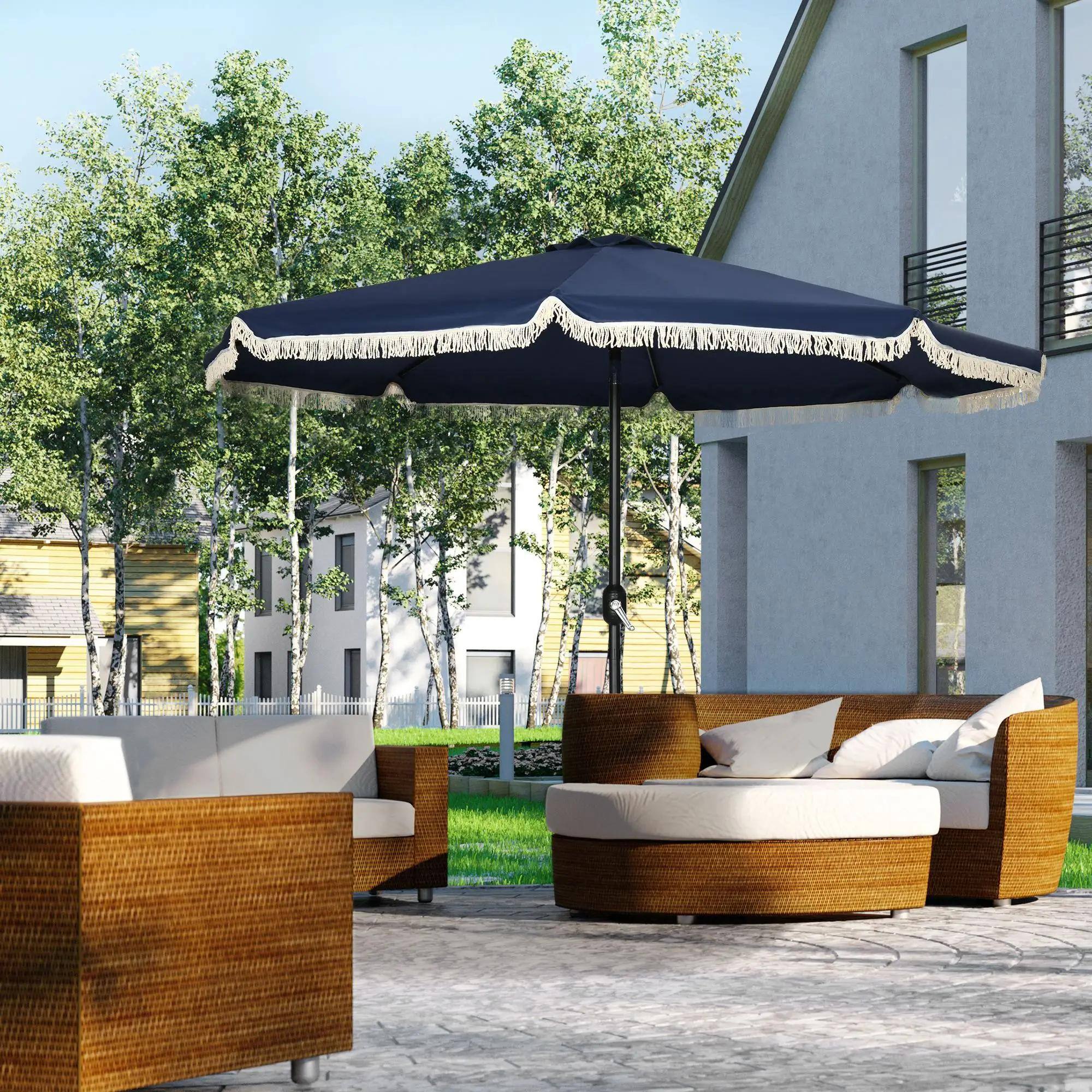 Angle. Spaco - Spaco 9Ft Patio Table Umbrella, Ruffled Tilt Crank Shade for Garden, Pool - Dark Blue.