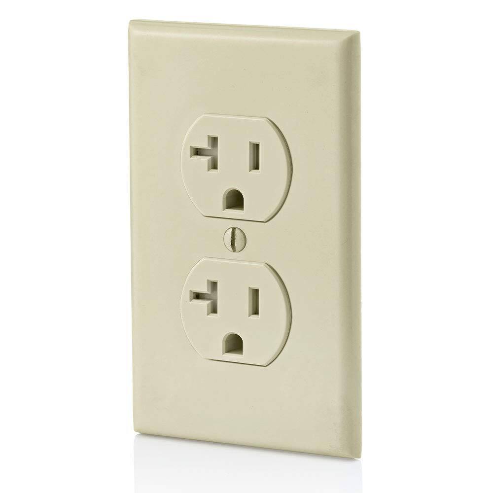 Back. Leviton - 20 Amp Tamper-Resistant Duplex Outlet T5820-I - Ivory.