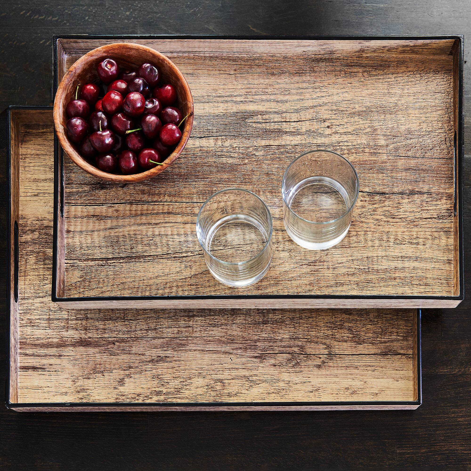 Angle. American Atelier - Poplar Finish Tray with Black Rim - Brown.