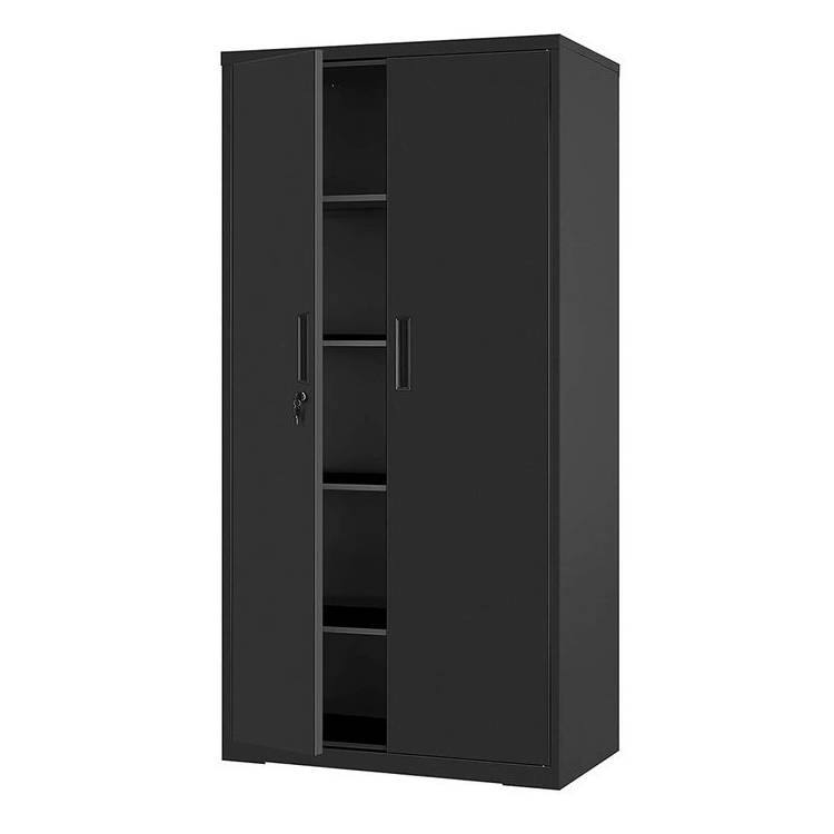Front. SlickBlue - Steel Lockable Cabinet with 4 Adjustable Shelves for Garage or Office - Black.