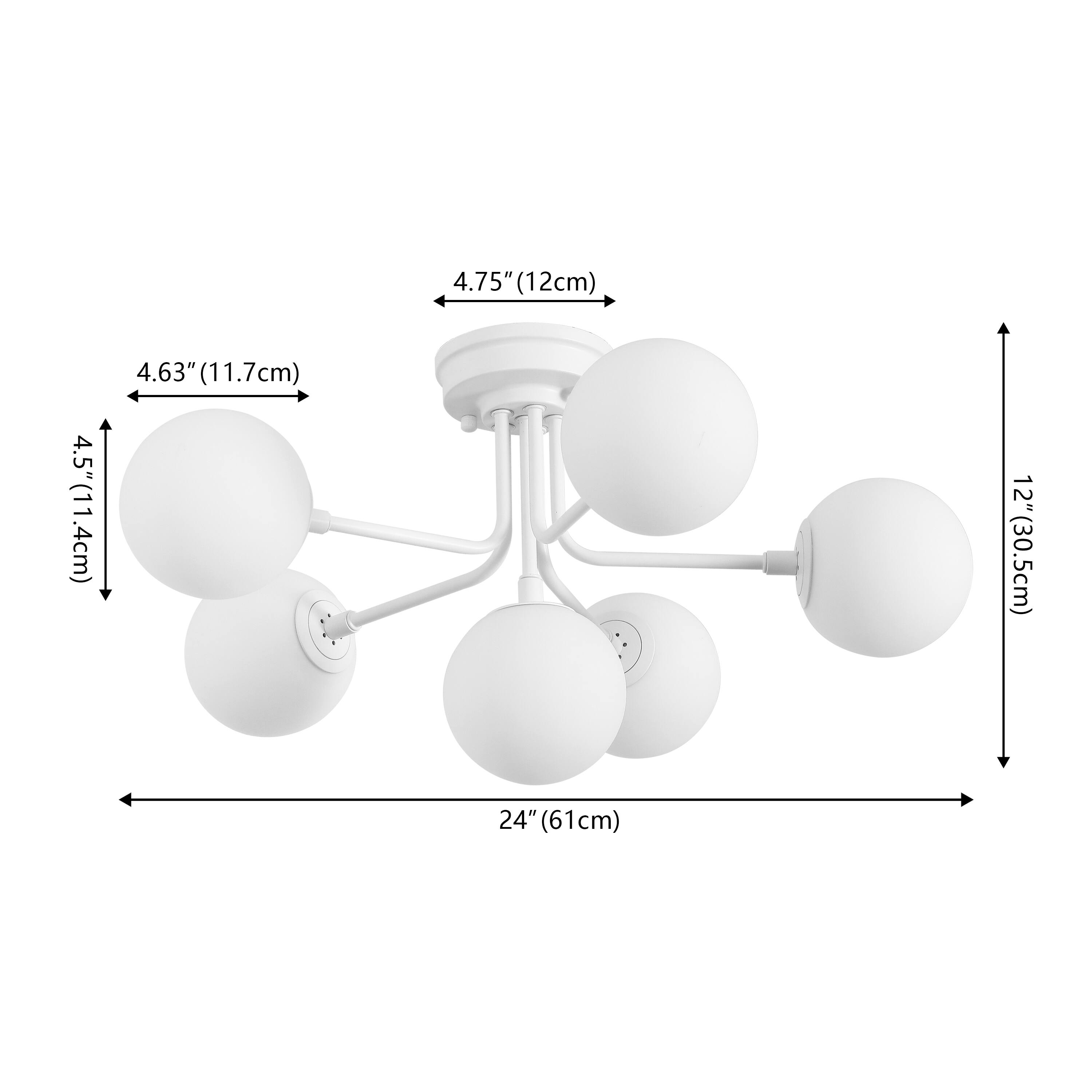 4.75" (12cm)  
4.5" (11.4cm)  
4.63" (11.7cm)  
12" (30.5cm)  
24" (61cm)