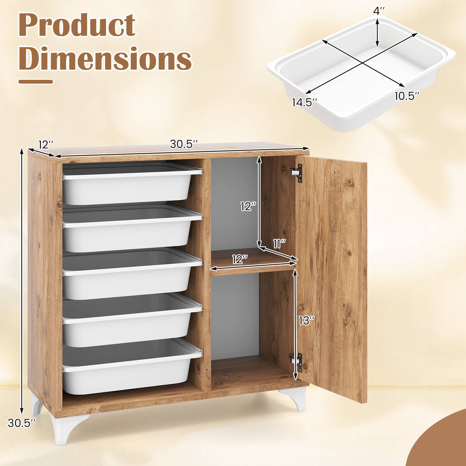 Product Dimensions: 4" x 14.5" x 10.5"  
Cabinet Dimensions: 12" x 30.5" x 12"  
Drawer Dimensions: 11" x 13" x 30.5"