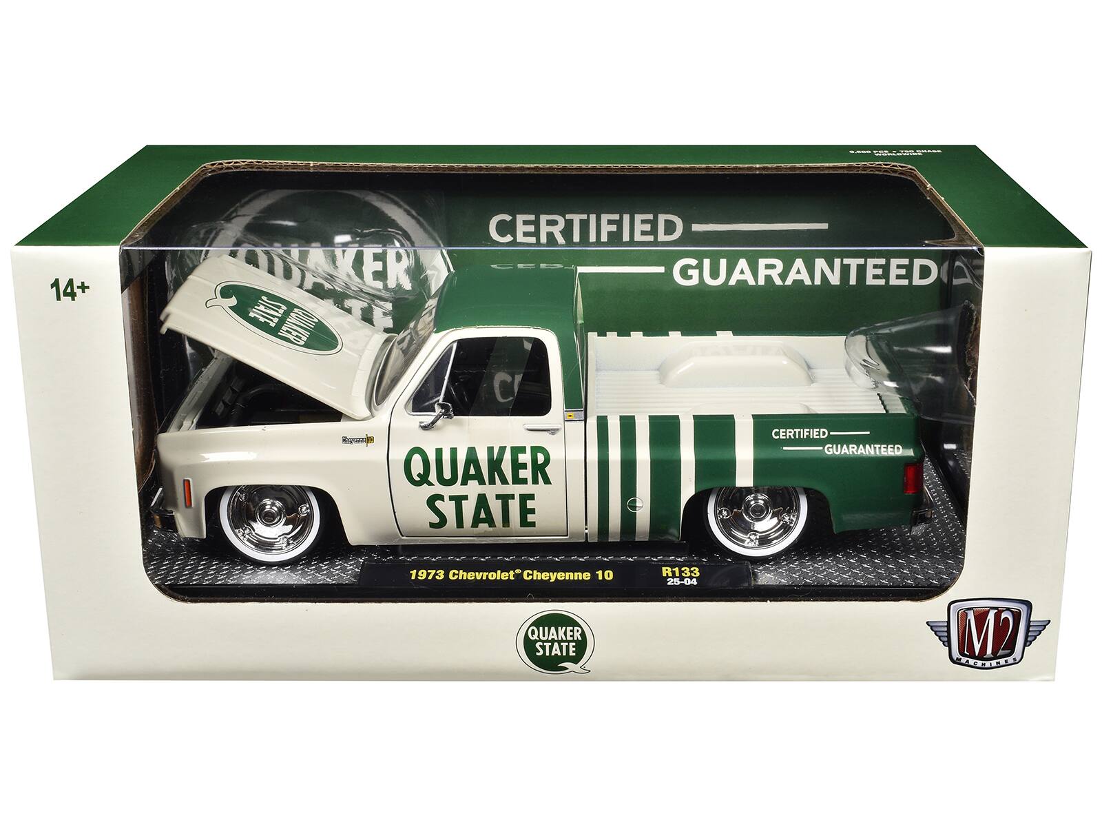 14+ CERTIFIED GUARANTEED  
QUAKER STATE  
1973 Chevrolet Cheyenne 10  
R133  
25-04  
M2  
CERTIFIED GUARANTEED