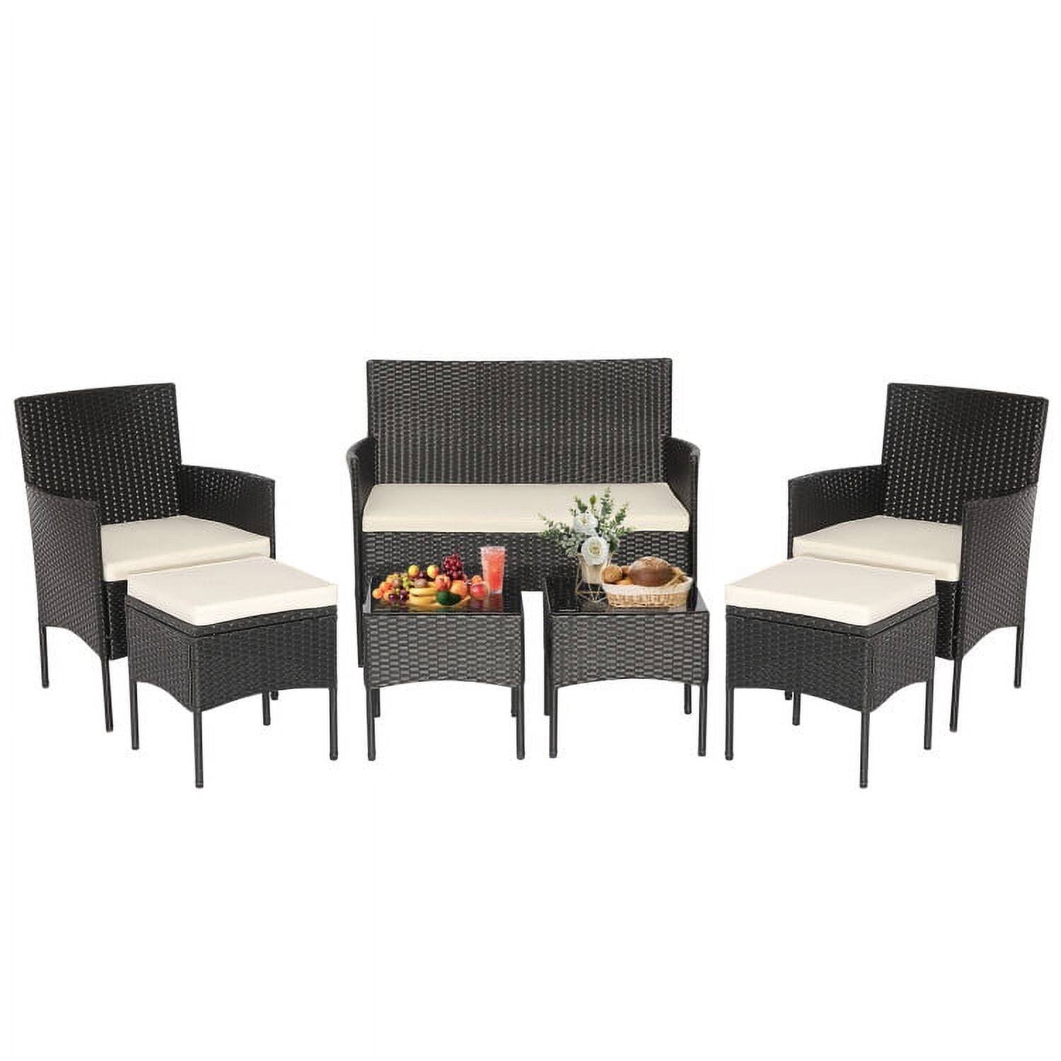 Angle. Kadyn - 5 Pcs Outdoor Wicker Sofa Set, Wicker Furniture Sets, Patio Conversation Sets Cushions with Coffee Table and 2 Ottomans - White.