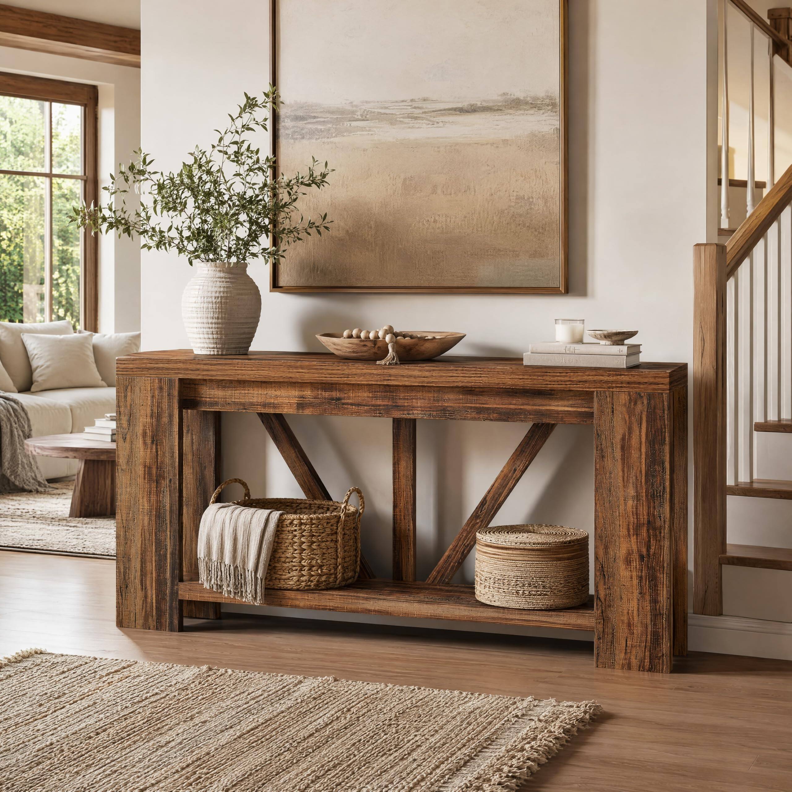 Alt View 3. Tribesigns - 70.9" Long Entryway Table, Wood Console Table Behind Couch - Dark Brown.