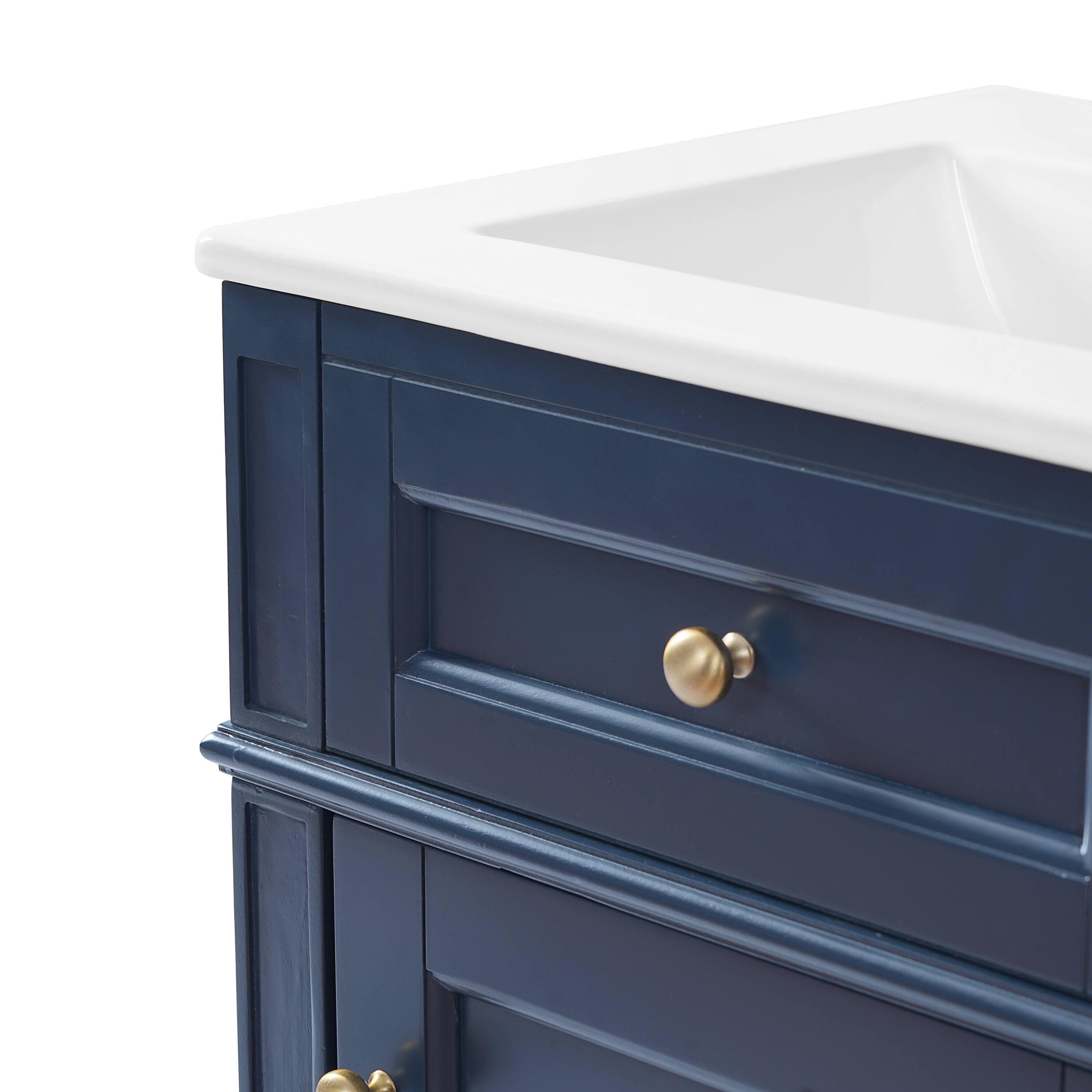Alt View 6. JUJABU - Blue 18-inch Freestanding Bathroom Vanity with Ceramic Sink and Adjustable Shelf - Blue.