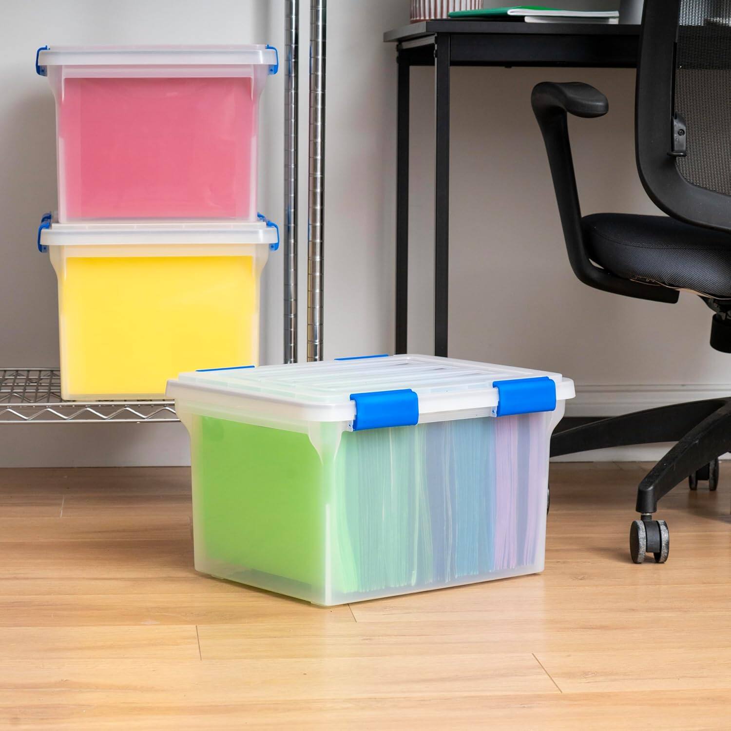 Alt View 2. IRIS USA - IRIS USA 32Qt Plastic File Box, Stackable Nestable, Blue, 3Pk.