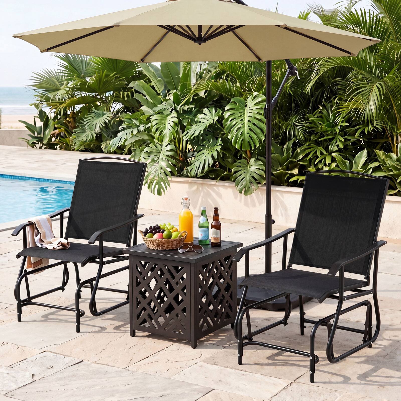 Alt View 4. Costway - Costway 2 PCS Outdoor Glider Chair, Porch Glider with Metal Frame Armrests for Deck Poolside - Black.