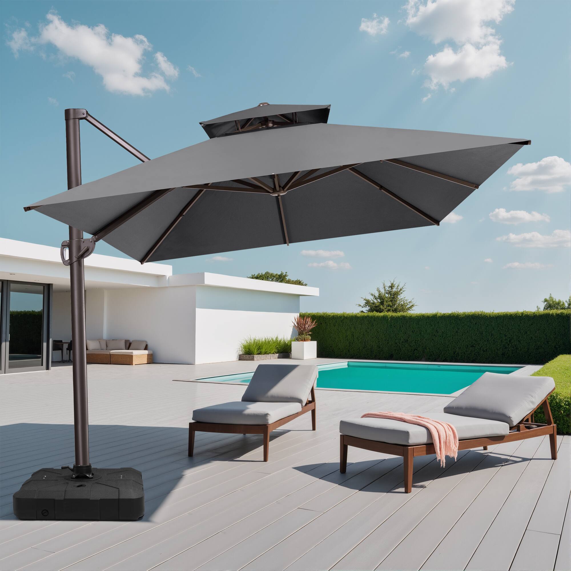 Alt View 1. Crestlive Products - Crestlive Products 10x13ft Aluminum Crank Cantilever Patio Umbrella with Lights with Base - Dark gray.
