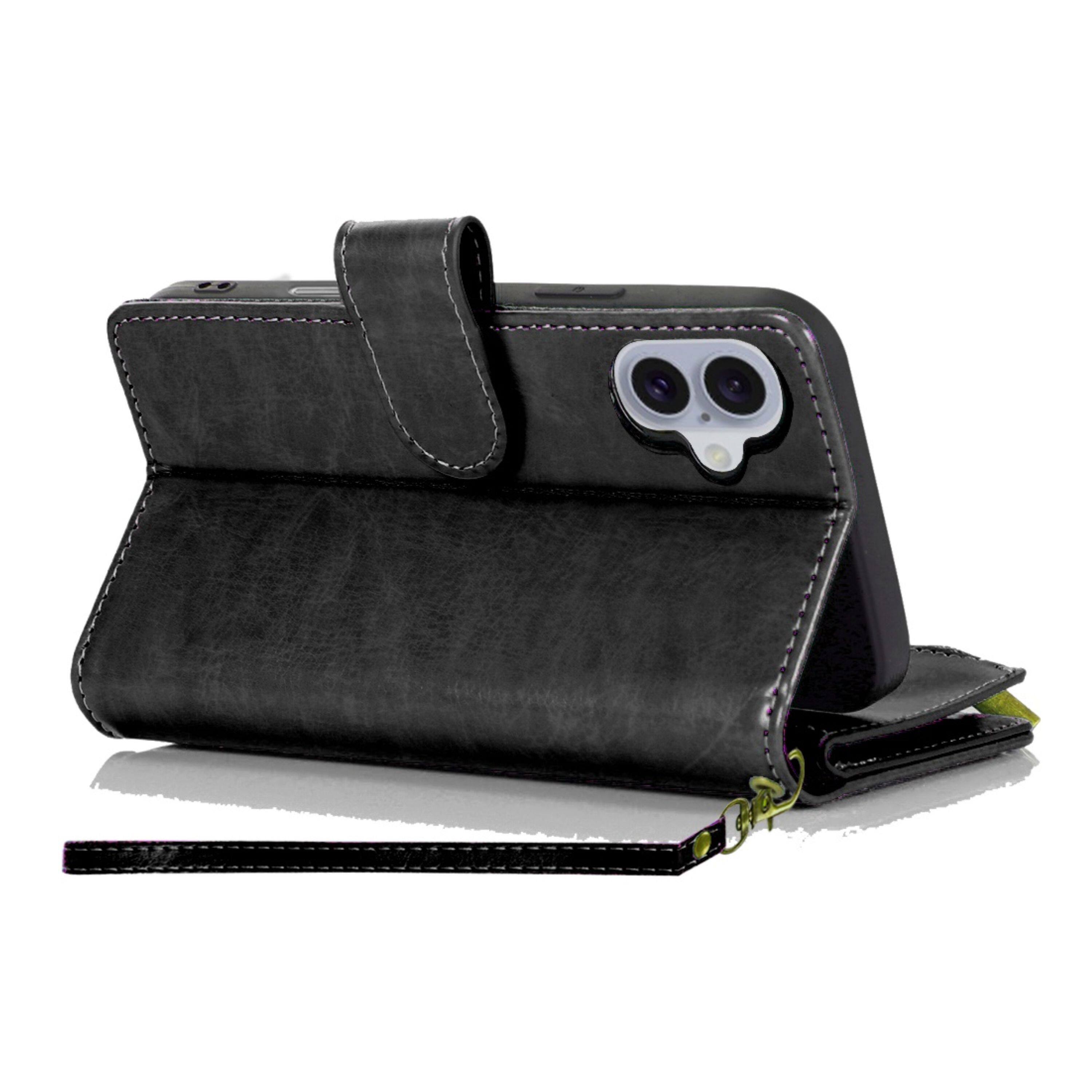 Left. Kitcheniva - PU Leather Phone Wallet Phone Case With Zipper Tempered Glass For iPhone 17 Black - Black.