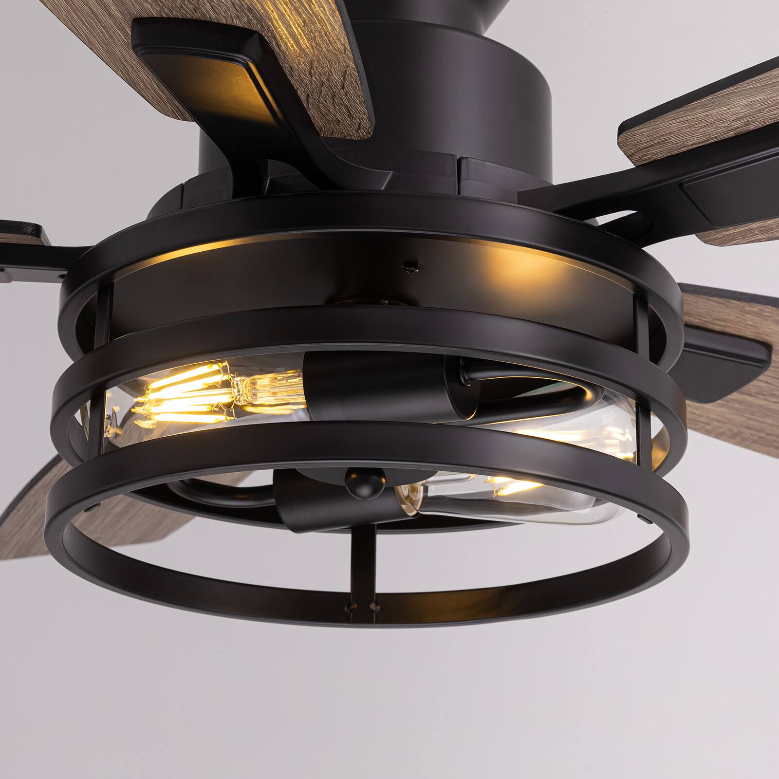 Alt View 7. Siljoy - Siljoy 46 Inch Flush Mount Black Ceiling Fans with Lights and Remote Industrial Retro Style for Bedroom Living Room - Black.