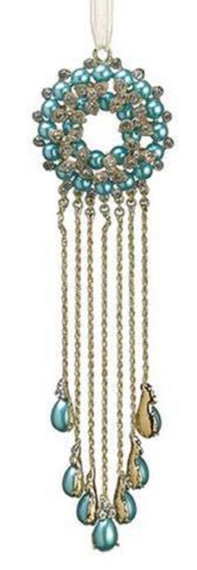 Front. Allstate - 7.5" Gold and Turquoise Green Rhinestone Embellished Medallion Christmas Ornament - Gold.