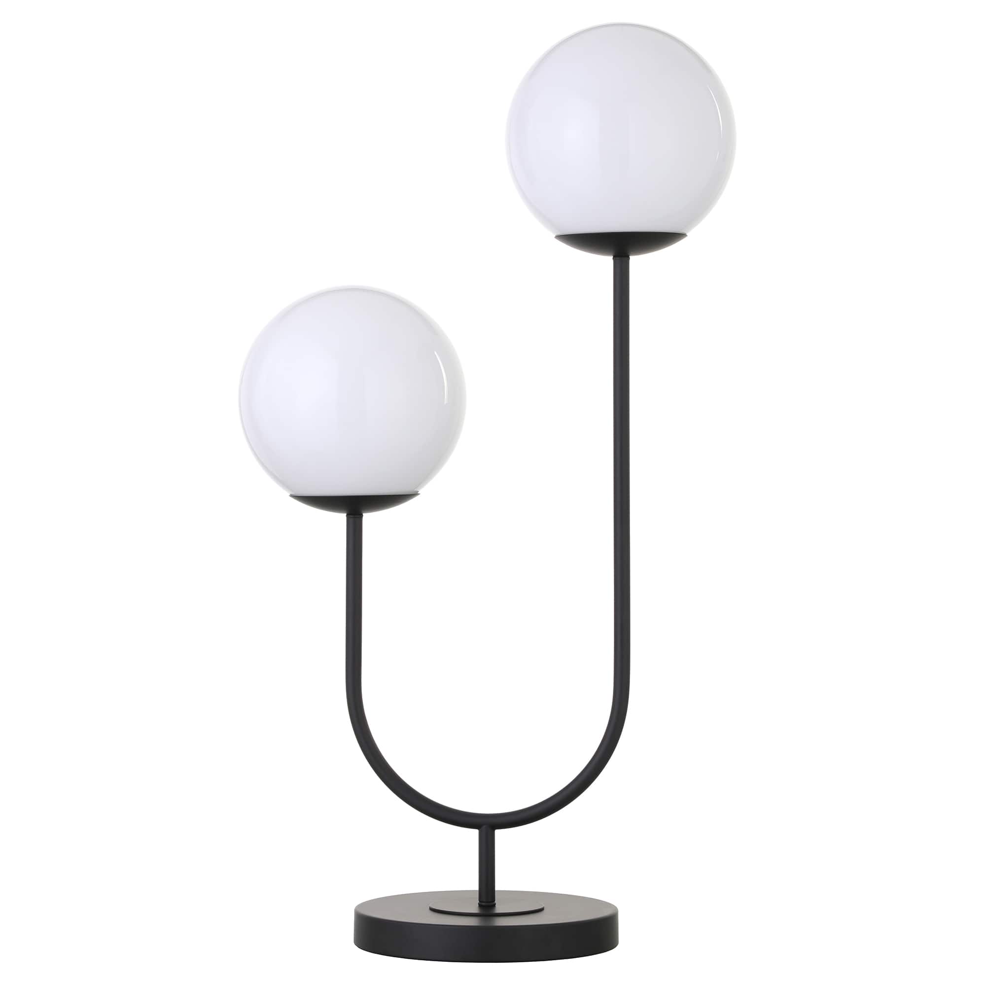 Hudson&Canal - Dufrene 2-Light Table Lamp with Glass Shades/White Milk - Blackened Bronze