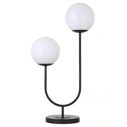 Front. Hudson&Canal - Dufrene 2-Light Table Lamp with Glass Shades in Blackened Bronze/White Milk - Blackened Bronze.