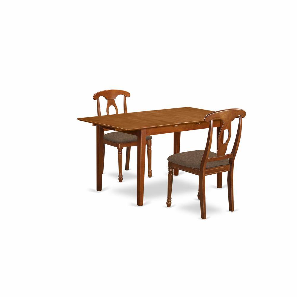 Left. East West Furniture - PSNA3-SBR-C 3 PcRectangular Kitchen Table having 12in Leaf and 2Fabric Dinette Chairs in Saddle Brown . - Saddle Brown.