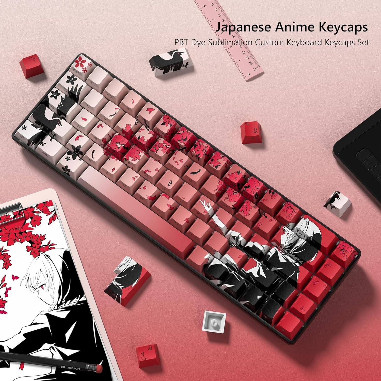 Japanese Anime Keycaps  
PBT Dye Sublimation Custom Keyboard Keycaps Set