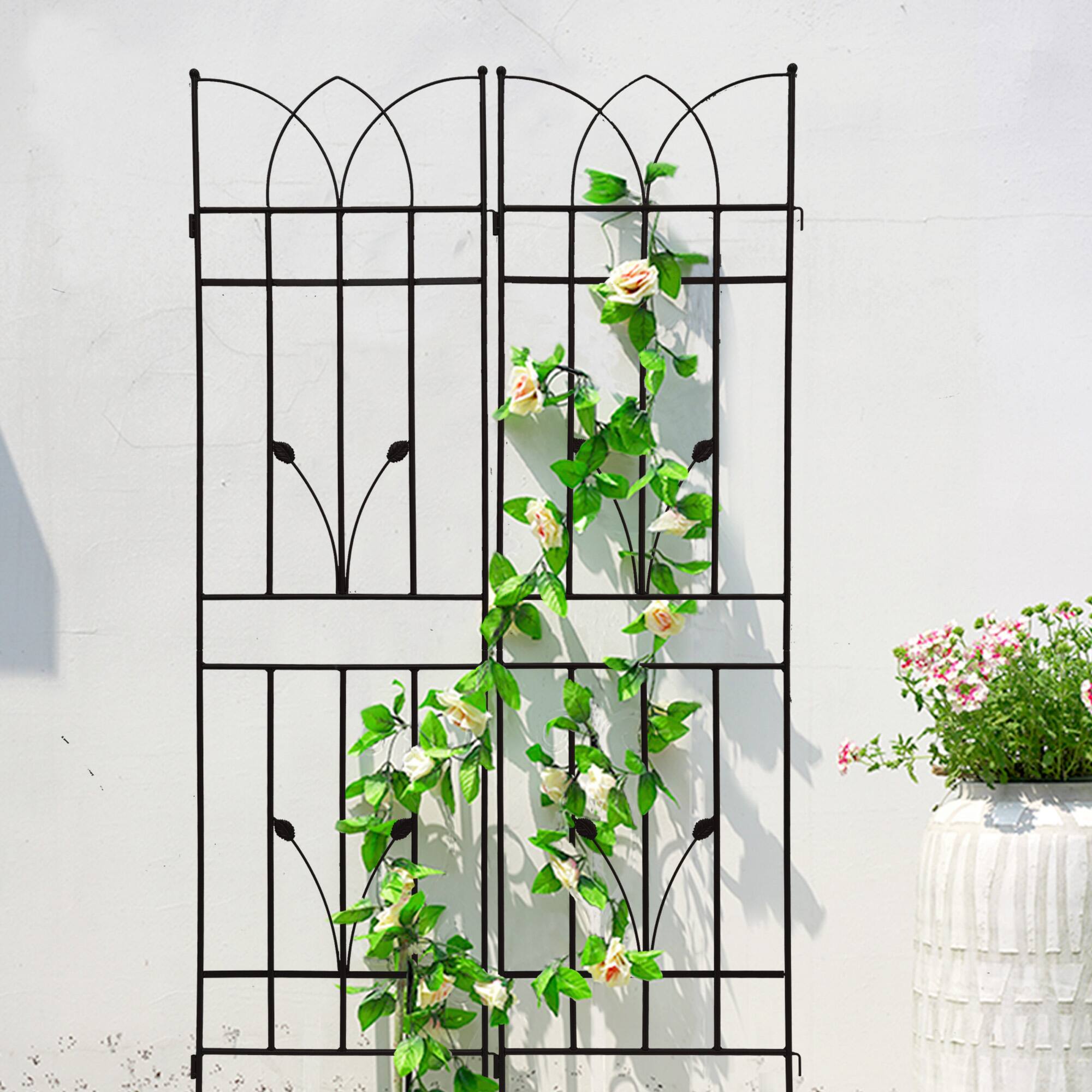 Alt View 4. Loheer - 4 Pack Rustproof Metal Garden Trellis 5.9 ft x 1.48 ft for Climbing Plants Outdoor Flower Support.